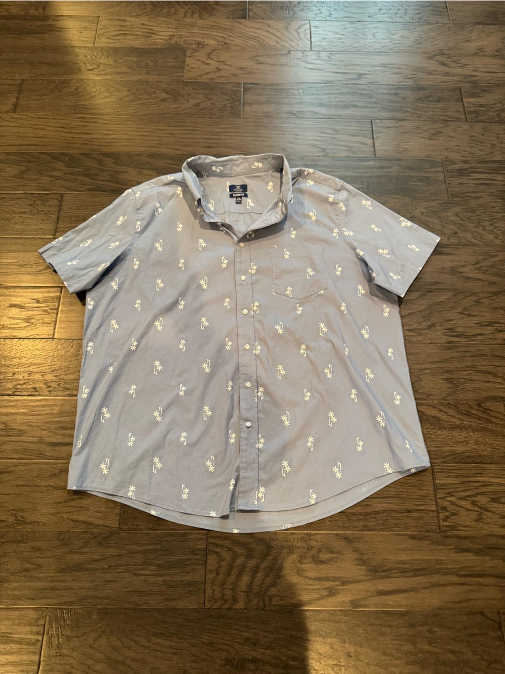 George Light Blue Short-Sleeve Button-Down Shirt with White Palm Print